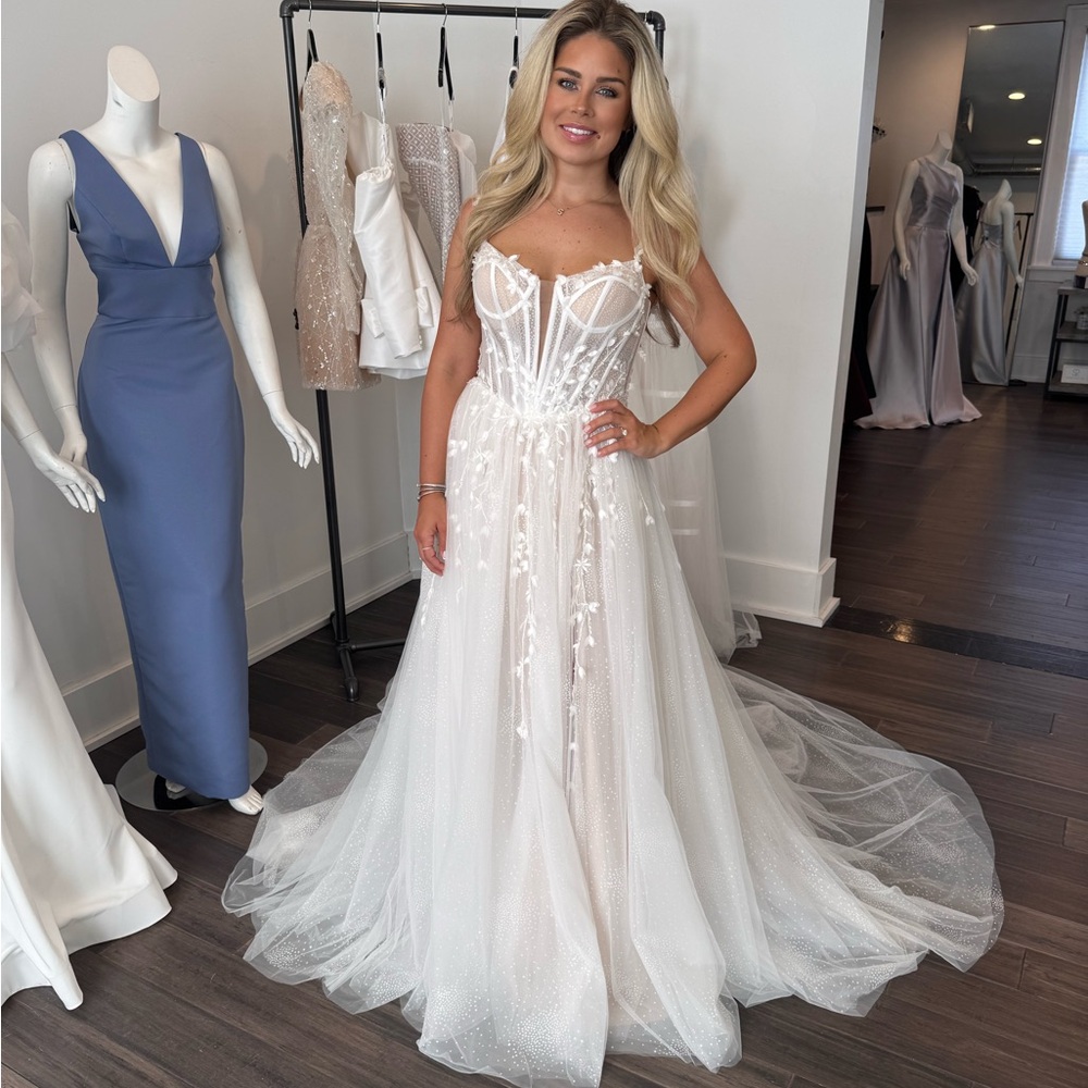 Narianna Sheer Bodice A-Line Wedding Gown in White - s. 6